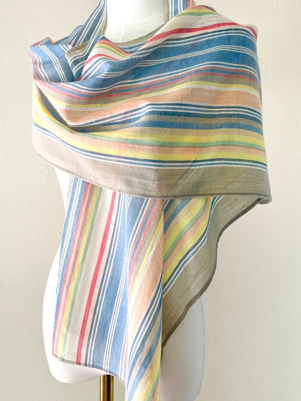 Biographie 100% Cotton Pastel Candy-Stripe Long 66"x12" Lightweight Gauzey Scarf